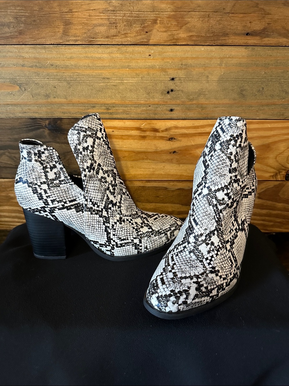 Snake-Print Ankle Booties in Black & White